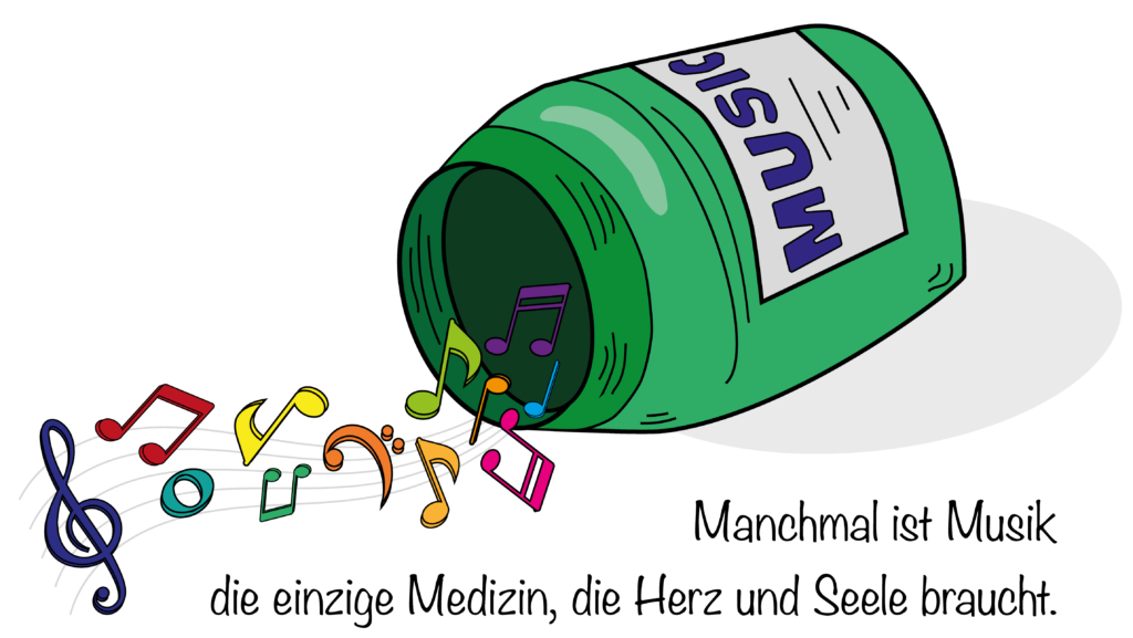 "Manchmal ist Musik die einzige Medizin, die Herz und Seele braucht." – Illustration von Jean Mertznich, AlexOffice