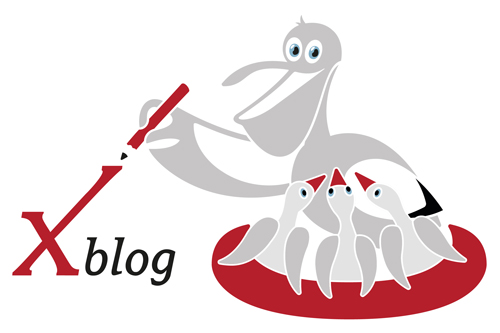 Das Logo des Xblogs, abgewandelt: Pelikan mit Jungen im Nest (zum Artikel "Warum der Pelikan ins Xblog-Logo kam")