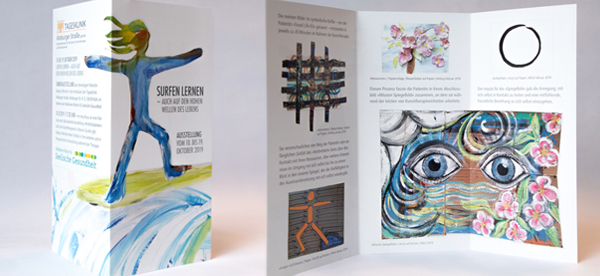 Flyer zur Ausstellung "Surfen lernen ~ auch auf den hohen Wellen des Lebens" (2019)