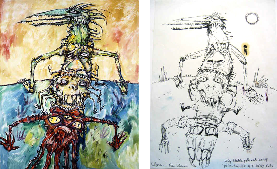 „Beast Eats Beast Eats Beast“, Gemälde (2002) und Skizze „untitled IR175“ von Clive Barker