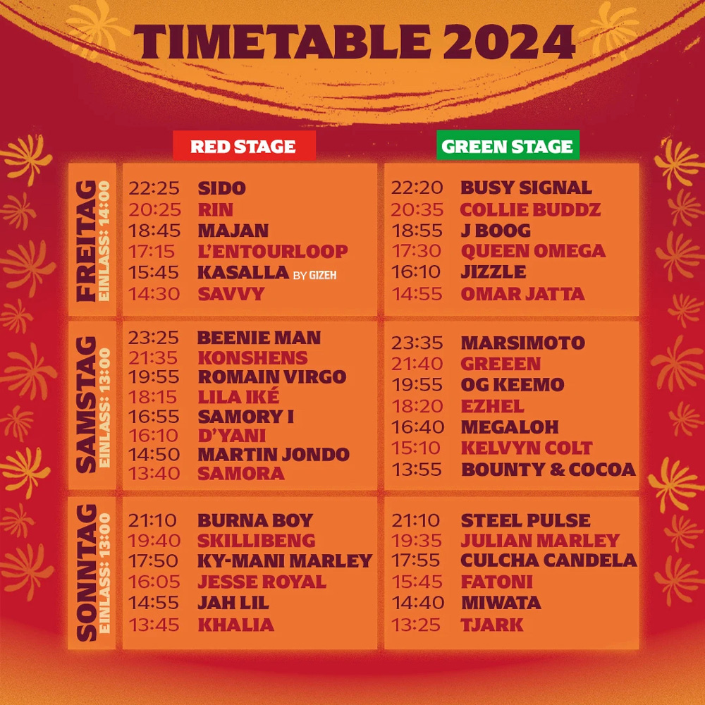 Timetable Summerjam 2024