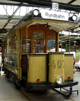 Triebwagen 407 (Baujahr 1901) im Straßenbahn-Museum Köln-Thielenbruch