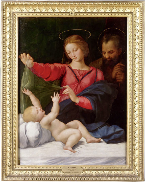 Das Gemälde "Madonna von Loreto" (Madonna mit dem Schleier) von Raffael (1483-1520), Rom, um 1511, Öl auf Holztafel, 120 x 90 cm, Chantilly (Frankreich), Musée Condé