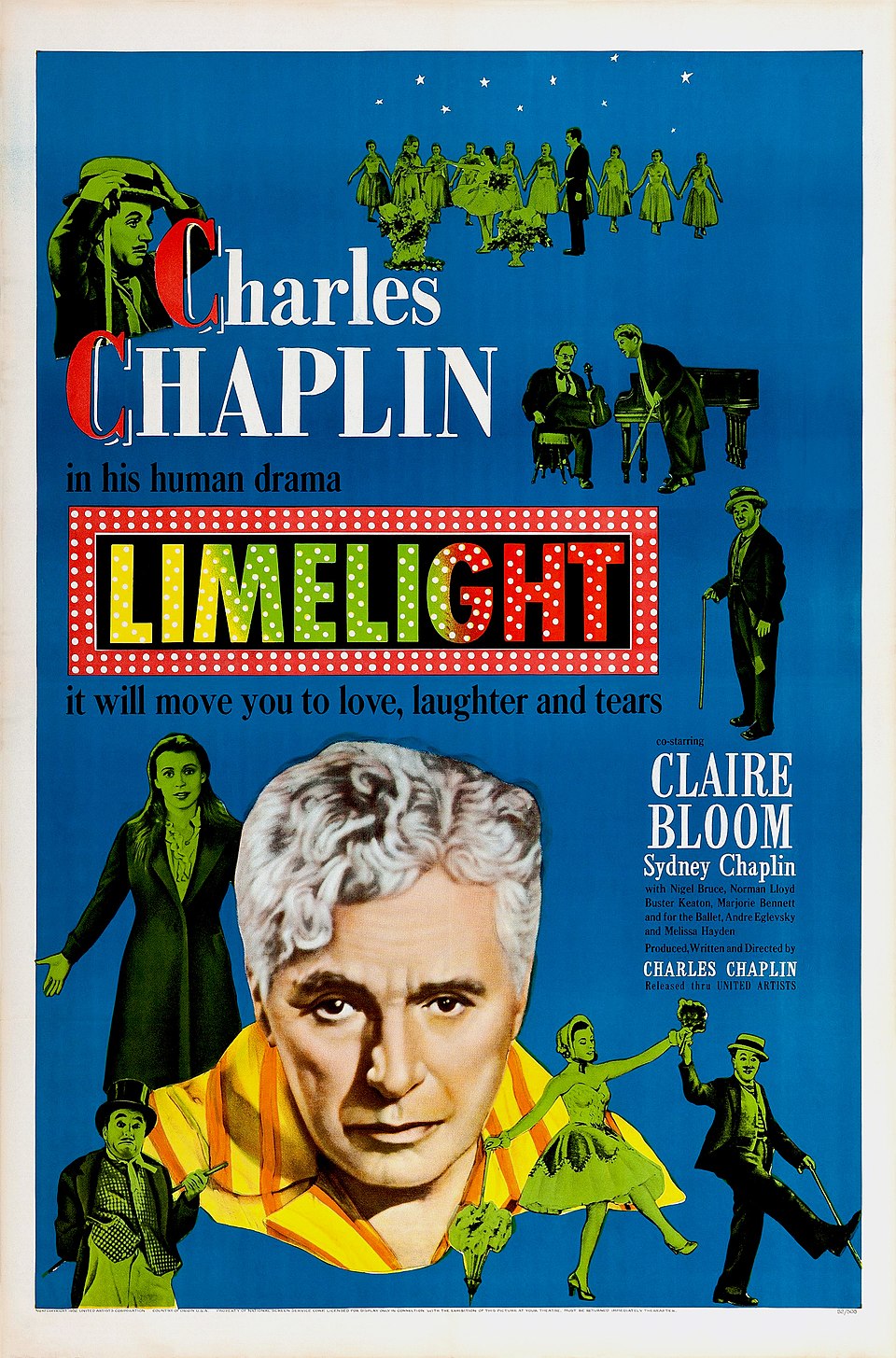 Original-Plakat zur amerikanischen Kinoveröffentlichung von Charlie Chaplins Film „Limelight“ („Rampenlicht“) 1952