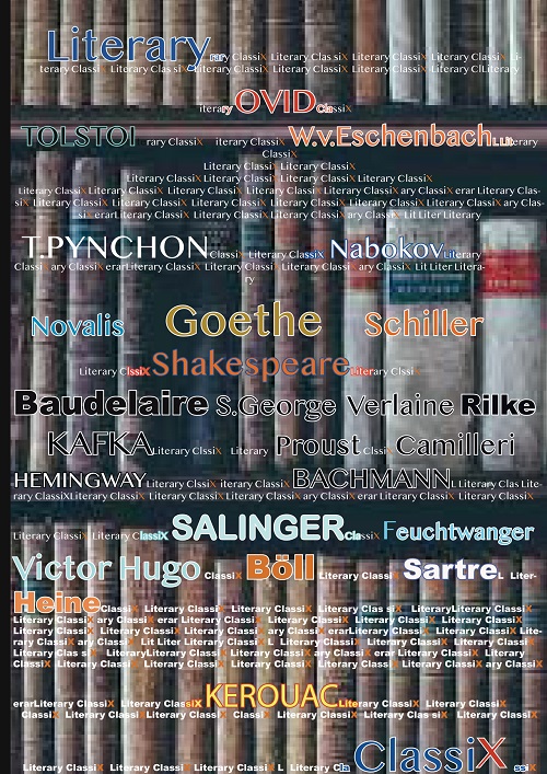 Bild von J. T. zu seiner Xblog-Reihe "Literary ClassiX" mit Nennung verschiedener Autoren der Weltliteratur