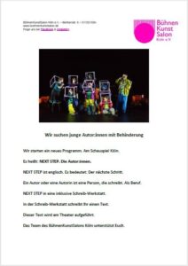PDF-Download: CASTING-NEXT-STEP-Einfache-Sprache | Aufruf des BühnenKunstSalon Köln e.V. 